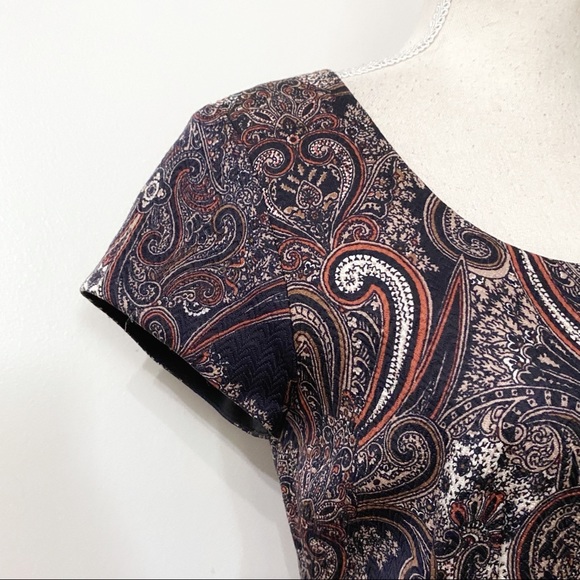 CLUB MONACO RAEANNE SILK WOOL NAVY ORANGE PAISLEY MINI DRESS - 0 - Picture 6 of 12
